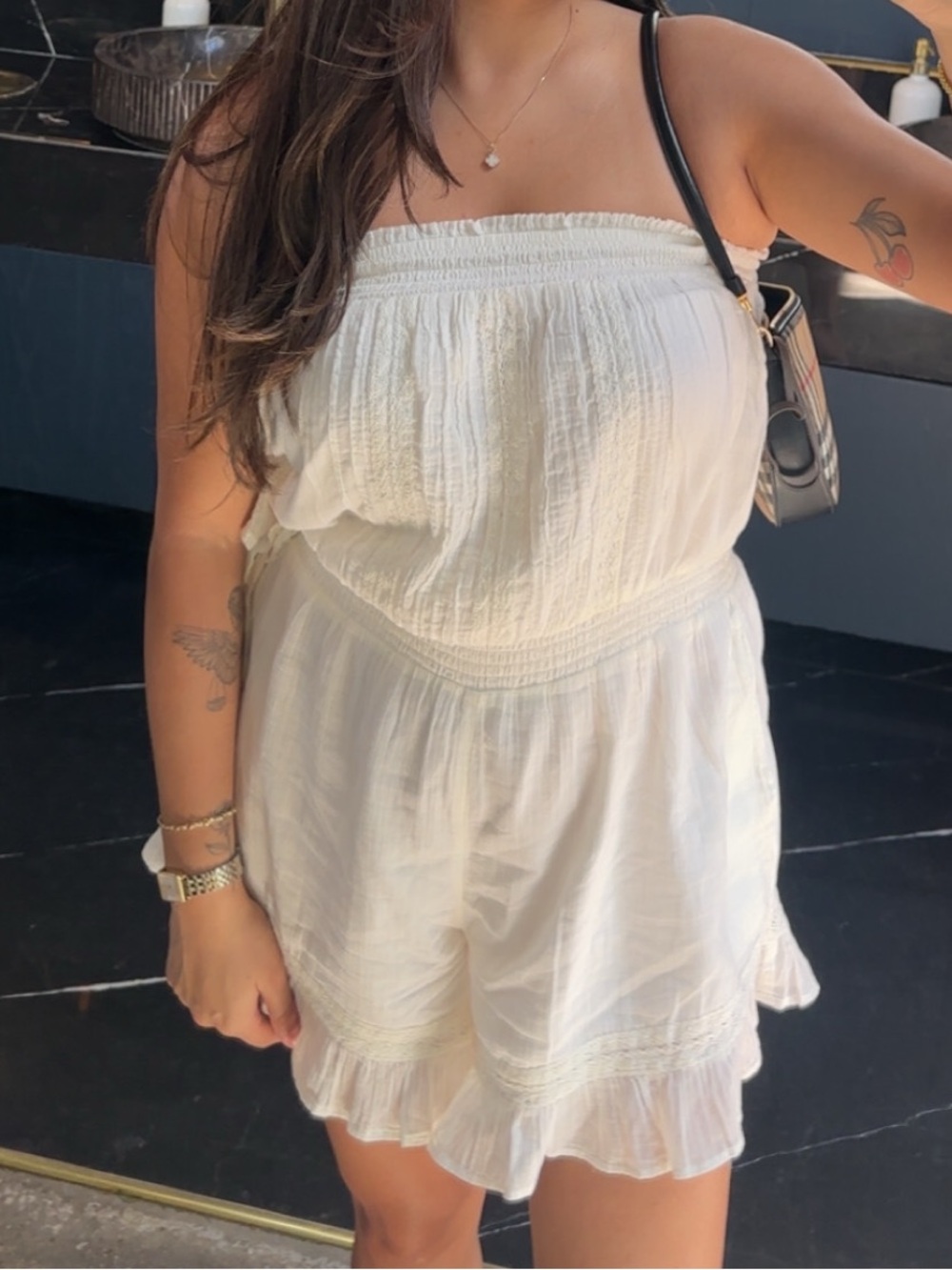 Free People White Strapless Smocked Romper